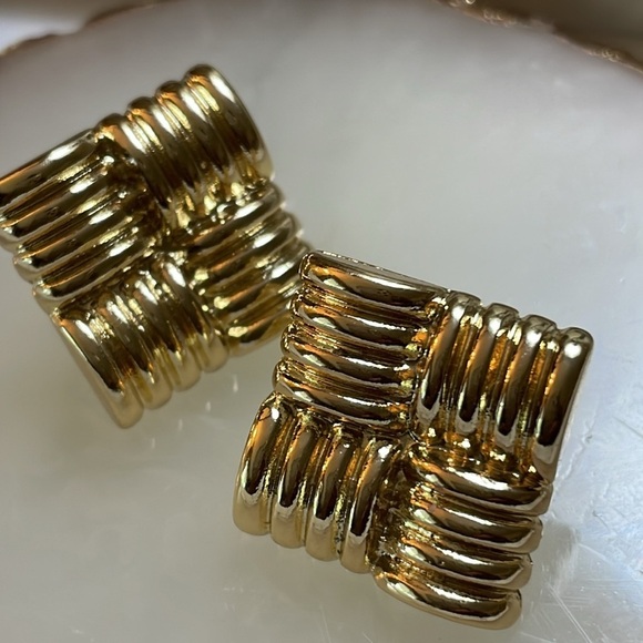 Gold Gia Square Stud Earrings - Picture 6 of 11